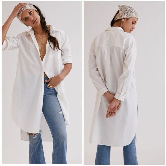 Maeve Anthropologie Maxi Tunic Poplin Button Down Top Cotton Petite Size Medium - Picture 1 of 12